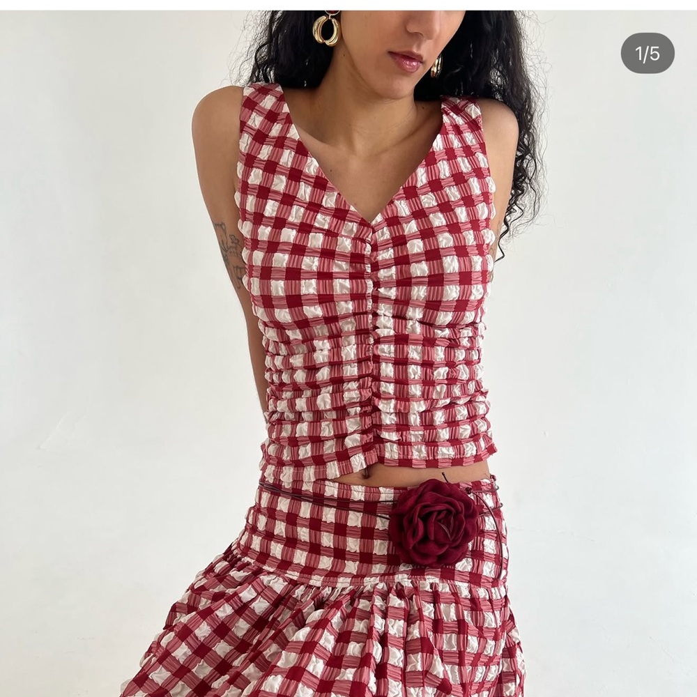 Wray Red and White Gingham Top